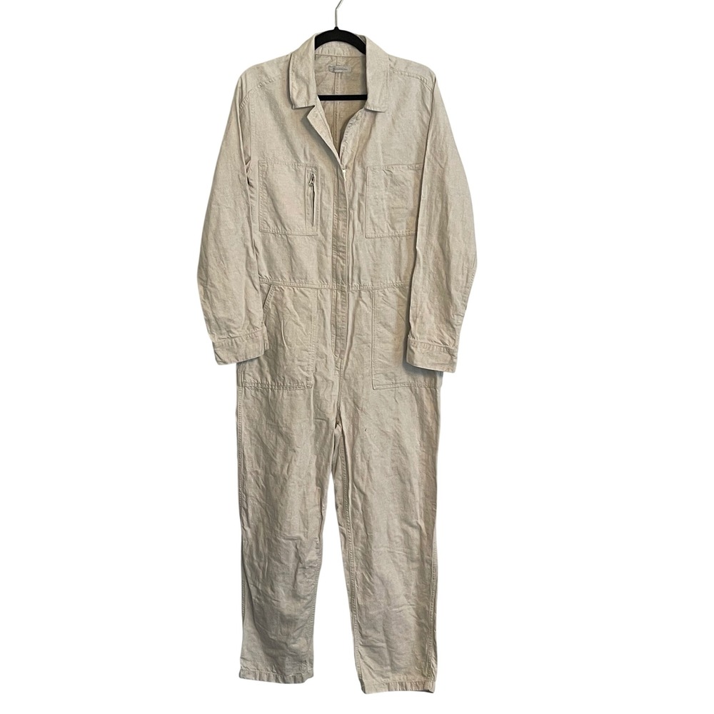 Outerknown Womens SEA Suit Jumpsuit Beige Organic Cotton Linen Utility Medium